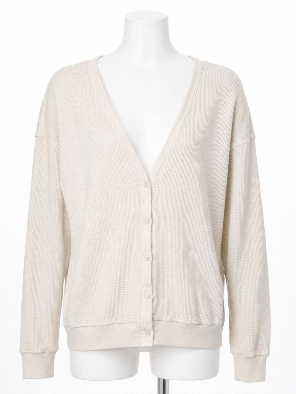 Aritzia Babaton Ivory Waffle Knit Button Front Cardigan Thermal Sweater Size L
